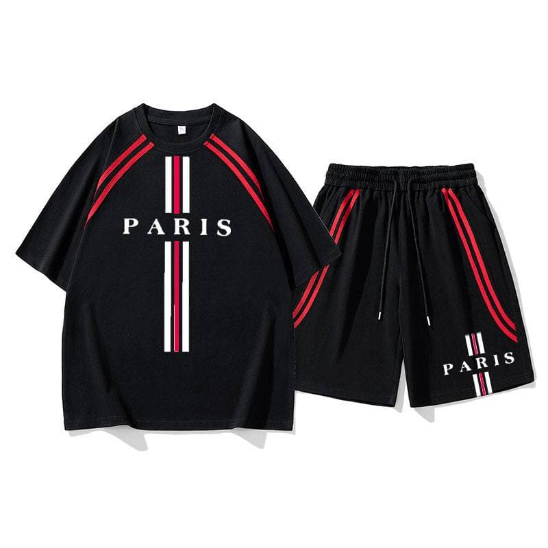 [ParisAthle] Men's Sportswear Set - Printed Short Sleeve & 5" Shorts | Summer Training Outfit