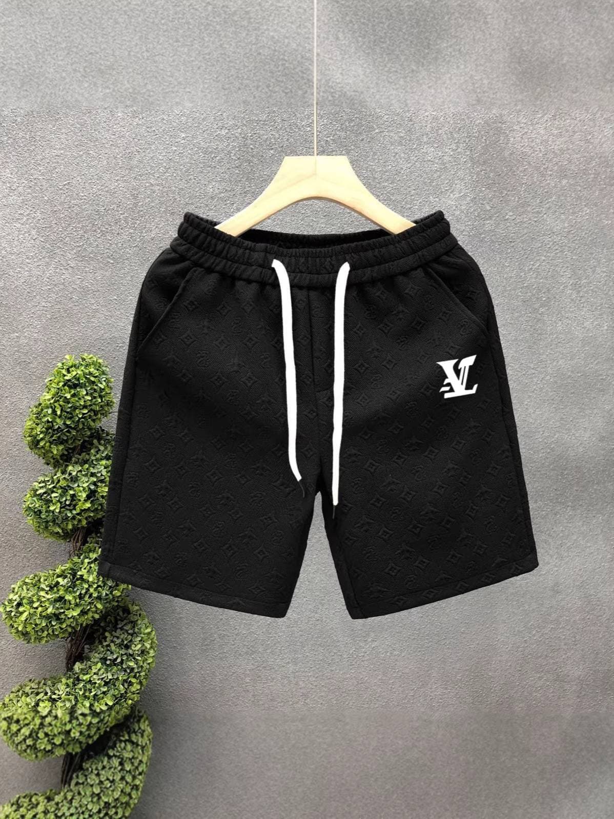 Short noir décontracté hip-hop pour homme, coupe ample, jambes droites, taille mi-haute, cordon de serrage élastique, idéal pour le printemps et