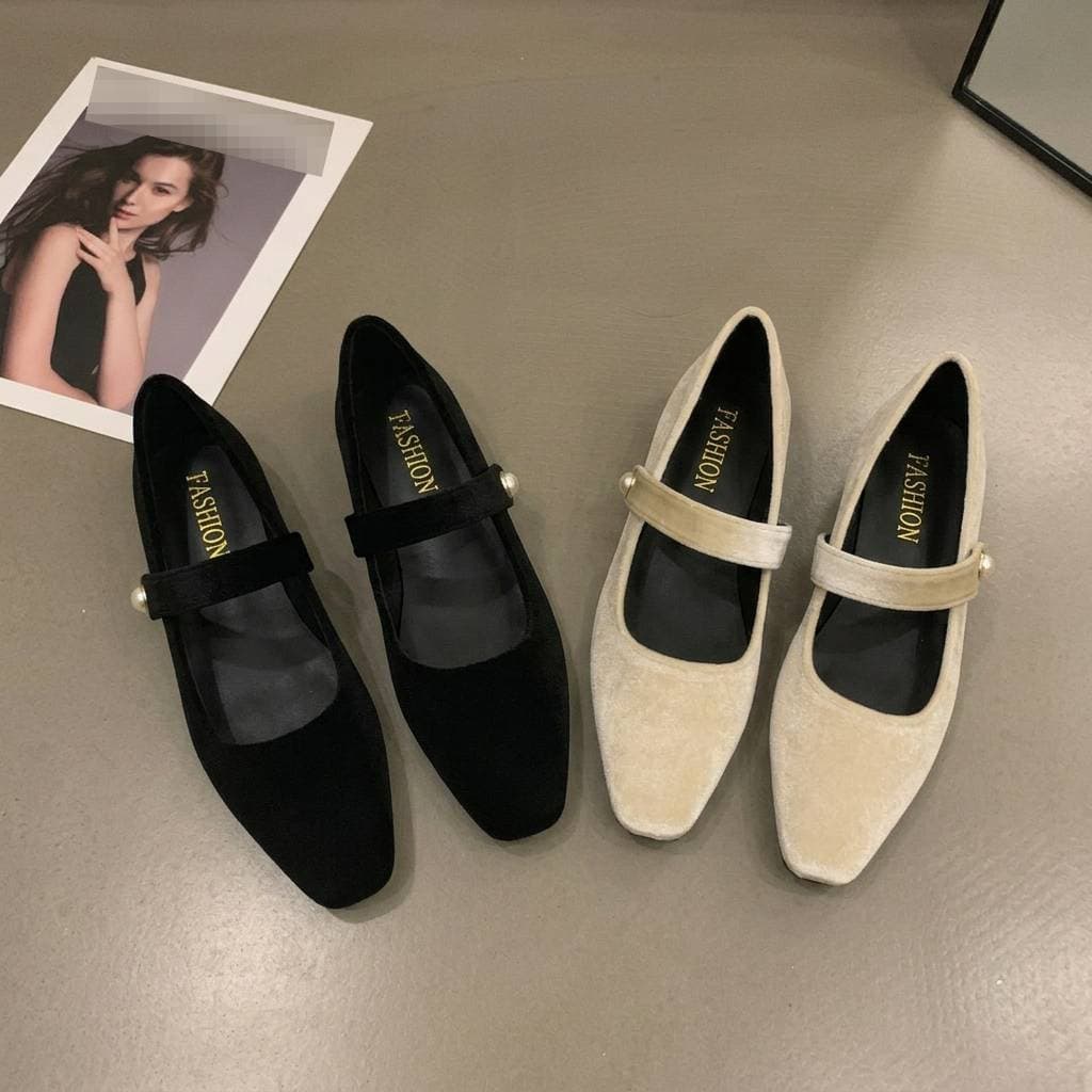 Women's Vintage Suede Mary Jane Shoes With Skirt Ballet Flats