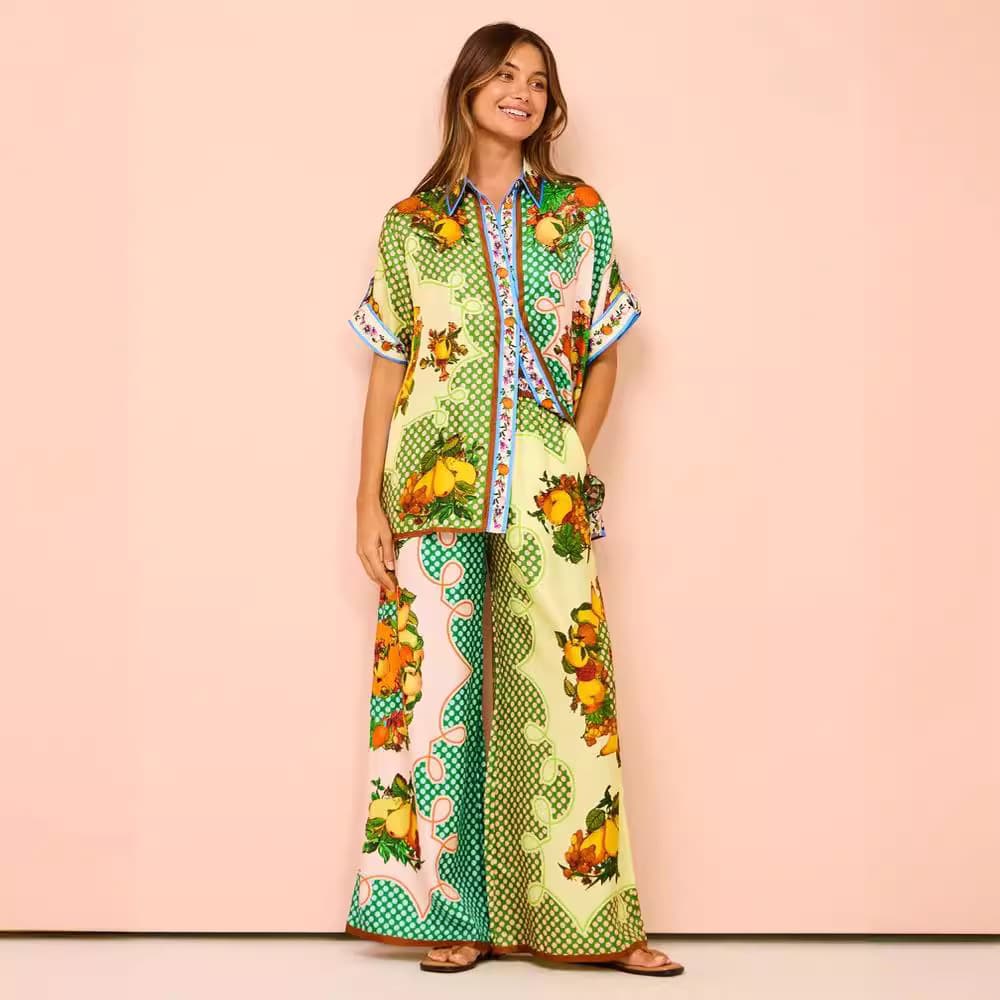 Women's Clothing fashion personality printing short-sleeved holiday leisure loose tie suit