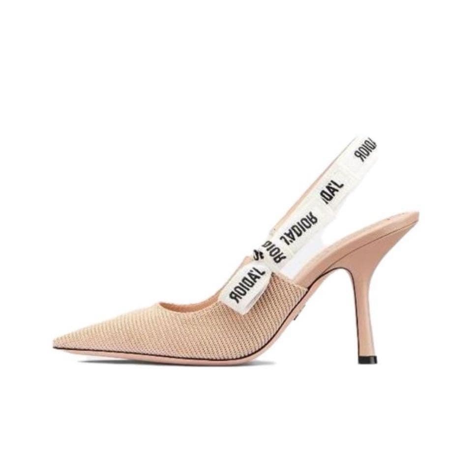 D Version familiale lettre bande sandales femmes été mince pointu chat Baotou dos vide unique chaussures rayé talons hauts