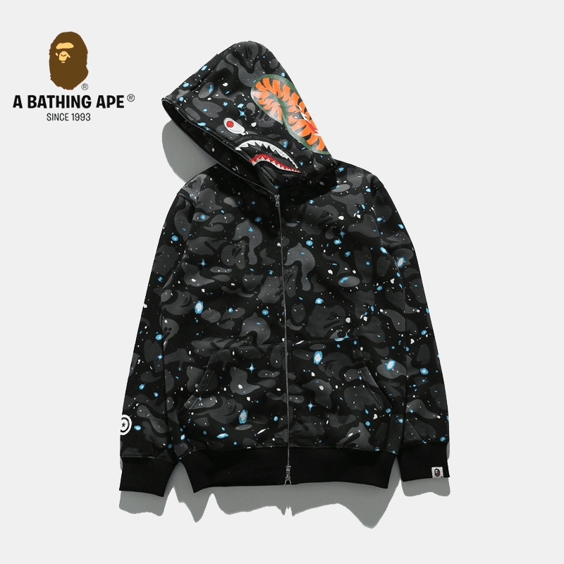 A BATHING APE ABC CAMO High Quality Pure Cotton Version Luminous Series Hoodie SHARK FULL ZIP HOODIE MENS AND WOMEN Starry Sky&Spots