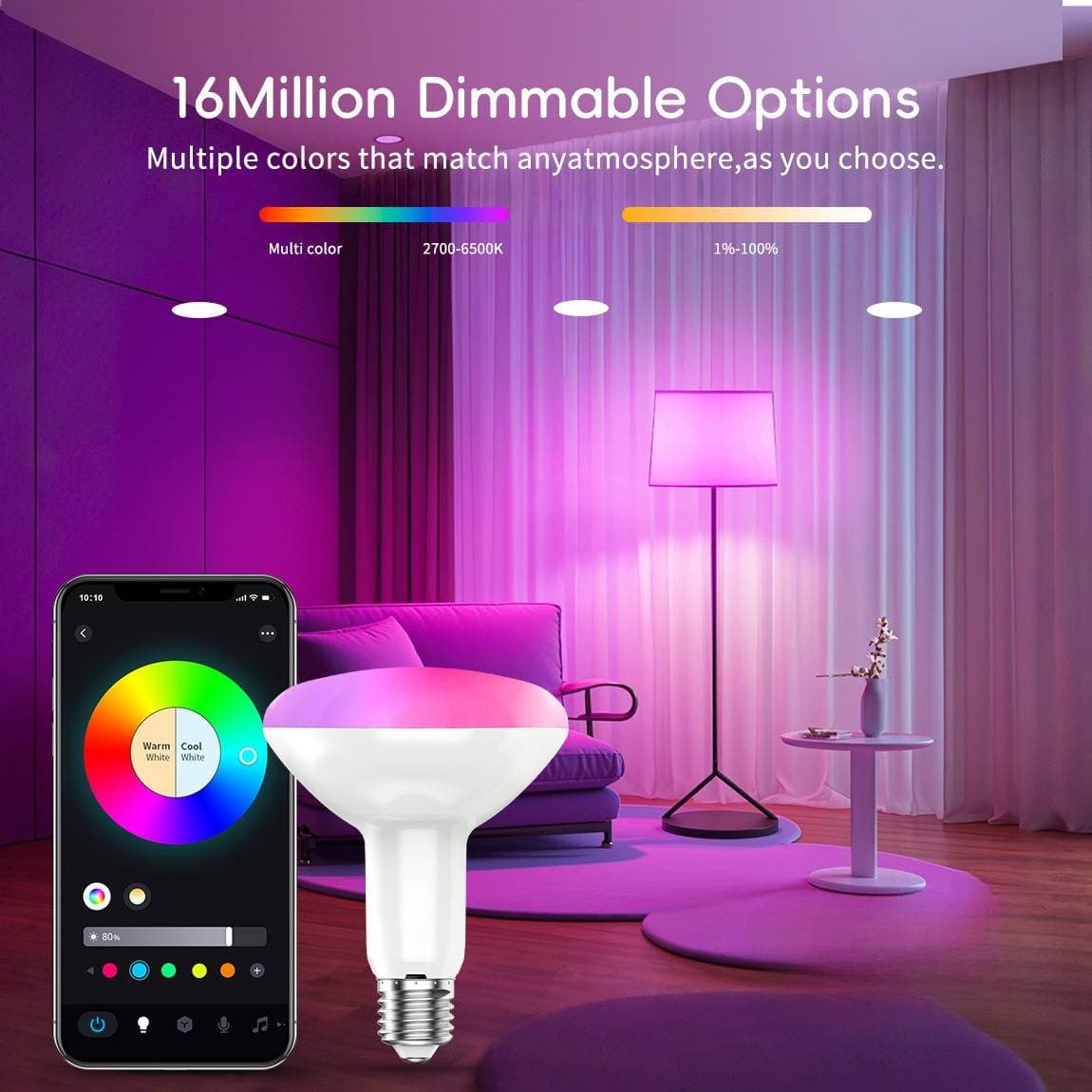 Light Bulbs Smart Wifi Bluetooth Dimming Color Remote Control Alexa Voice 11W Bulb