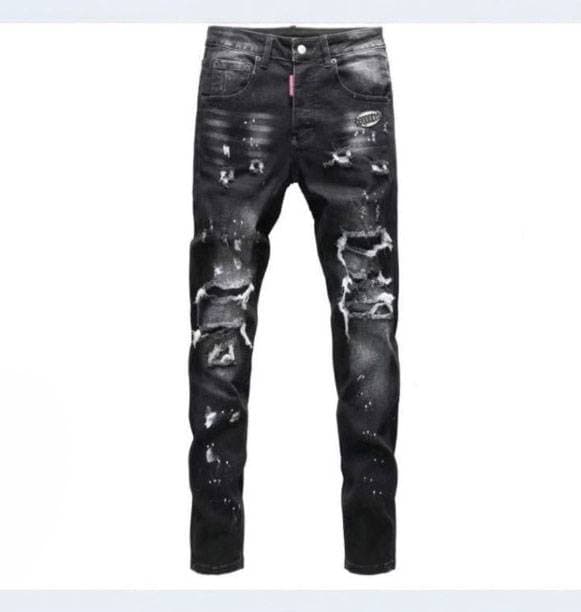 Jean slim stretch pour homme avec éclaboussures de peinture et détails déchirés - Pantalon en denim streetwear tendance noir et gris