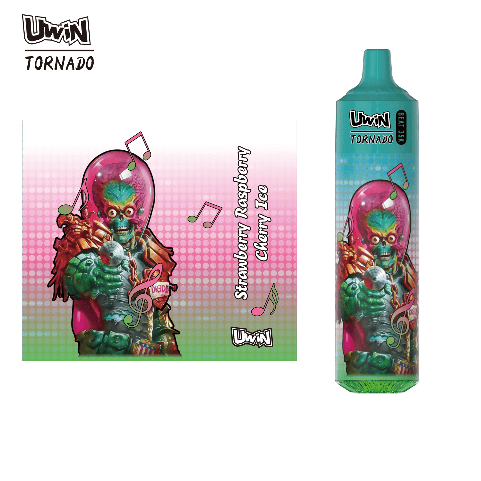 1. Uwin RandM Tornado Beat 35 000 bouffées, cigarette électronique rechargeable et jetable | Lumière musicale RGB, résistance mesh