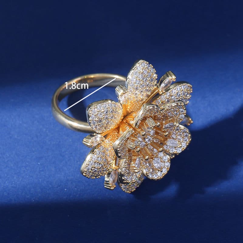 New Double-layer Full Diamond Flower Ring With Female Niche Design, High-end Feel Light Luxury Ring Simple And Versatile Bracelet