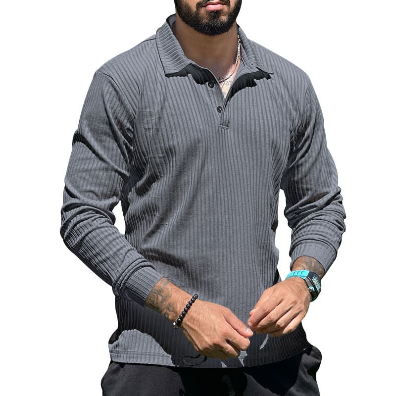 Men's clothing Lapel long sleeve men's T-shirt Foreign trade men's lapel polo shirt