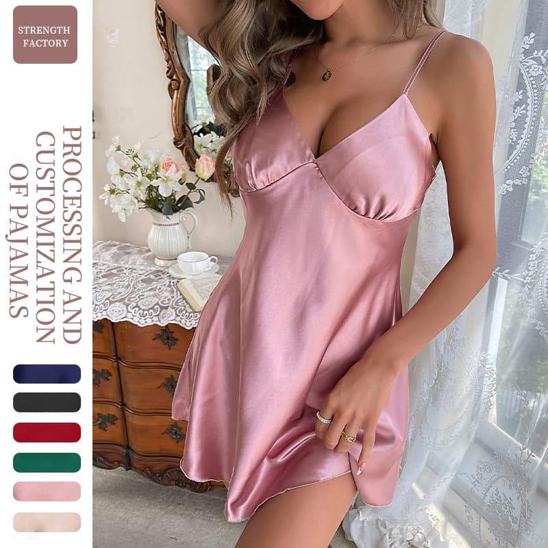 Women's Sleepwears new suspender nightdress sexy backless short skirt summer thin breathable ice silk dress ladies pajamas