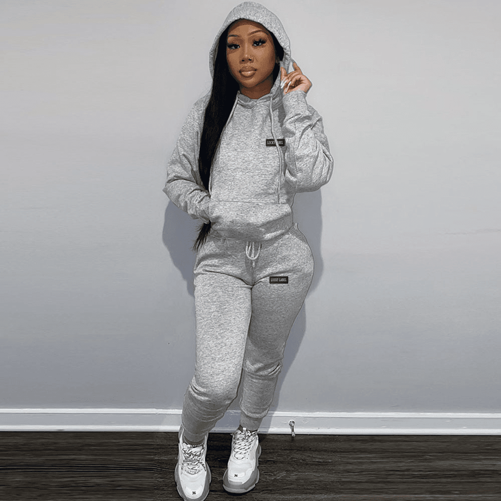 Women's Clothing women's fleece sweater women's two-piece hoodie casual printed sports cover
