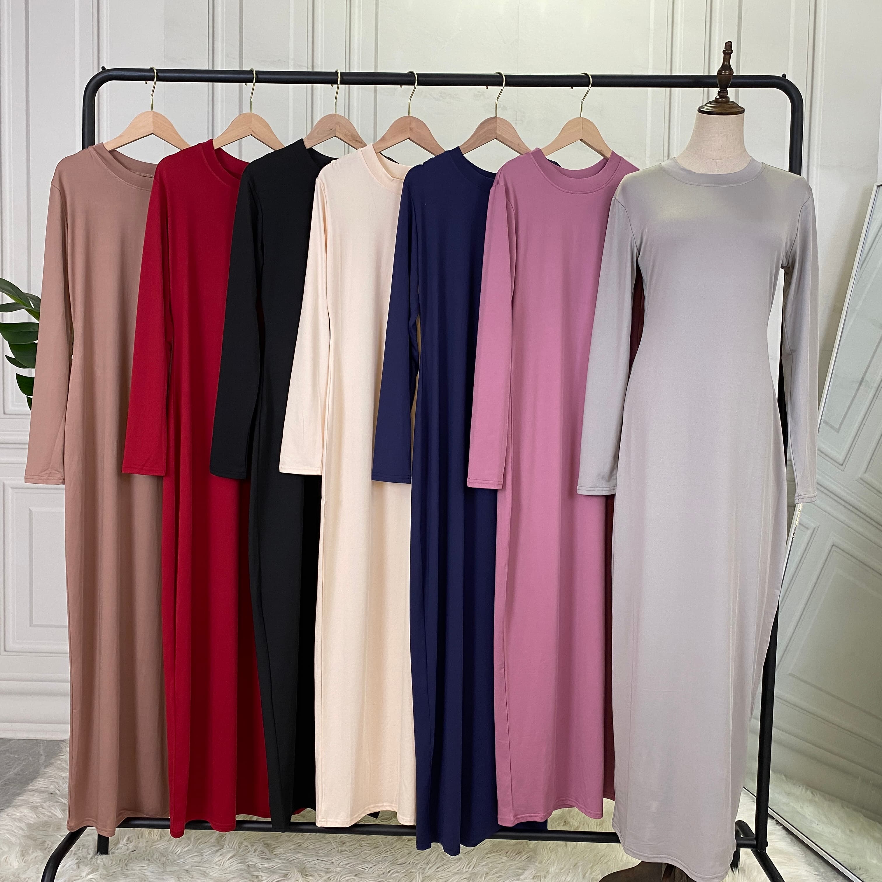 Summer Skirt For Ladies New Inner Dress Muslim Casual Dress For Women Clothing Islamic Abaya Long Sleeve Maxi Slim Inner Dress