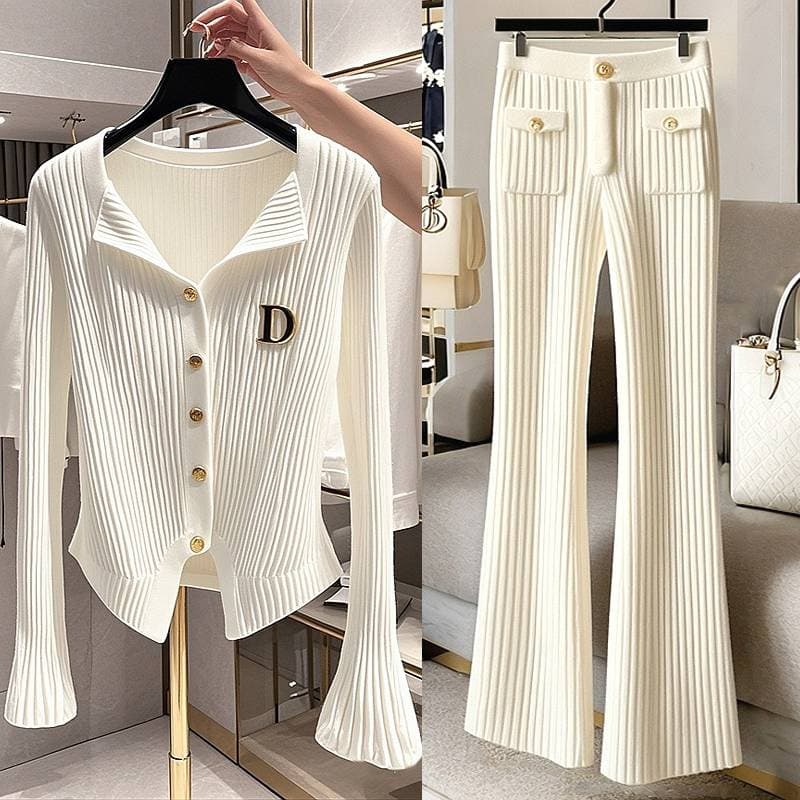 Women's Clothing white trumpet sleeve knitted cardigan