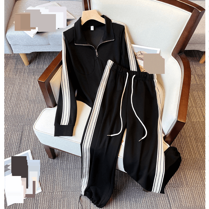 Women's Clothing Personalized Embroidered Hooded Sweatshirt High Waist Slim Trousers Suit