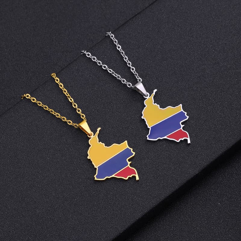 Colombia map pendant stainless steel necklace oil drop map geometric ethnic style jewelry