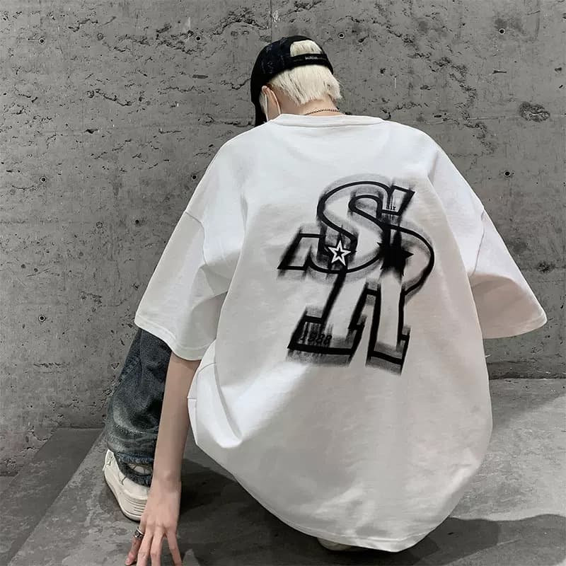 Men's clothing round neck T-shirt ins five-point sleeves urban style men's trend standard fashion brand summer youth popular