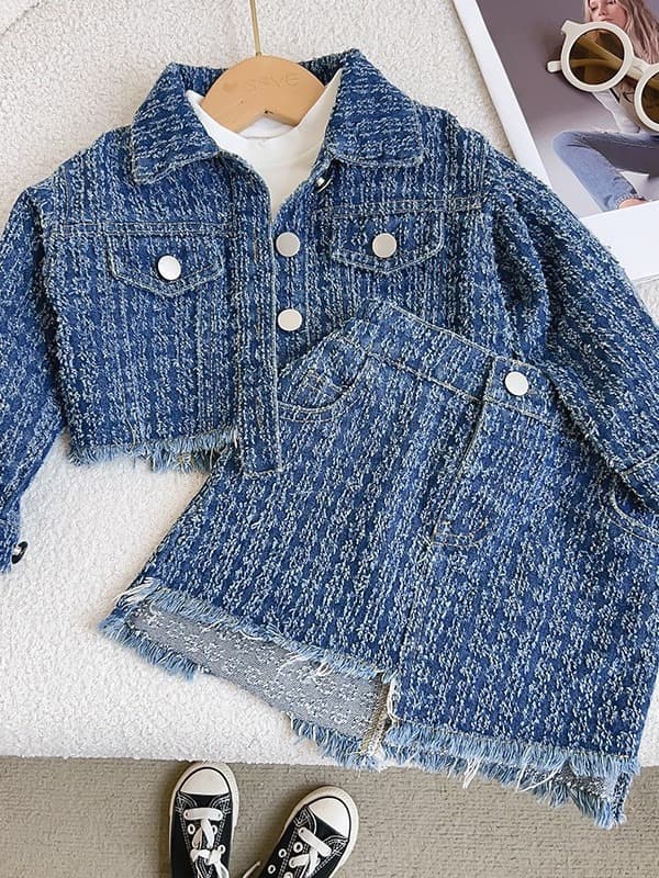 Baby Girl Spring And Autumn College Style Long Sleeved Casual Suit 2025 Girl Xiaoxiang Style Workwear Jacket Short Skirt Two Piece Suit