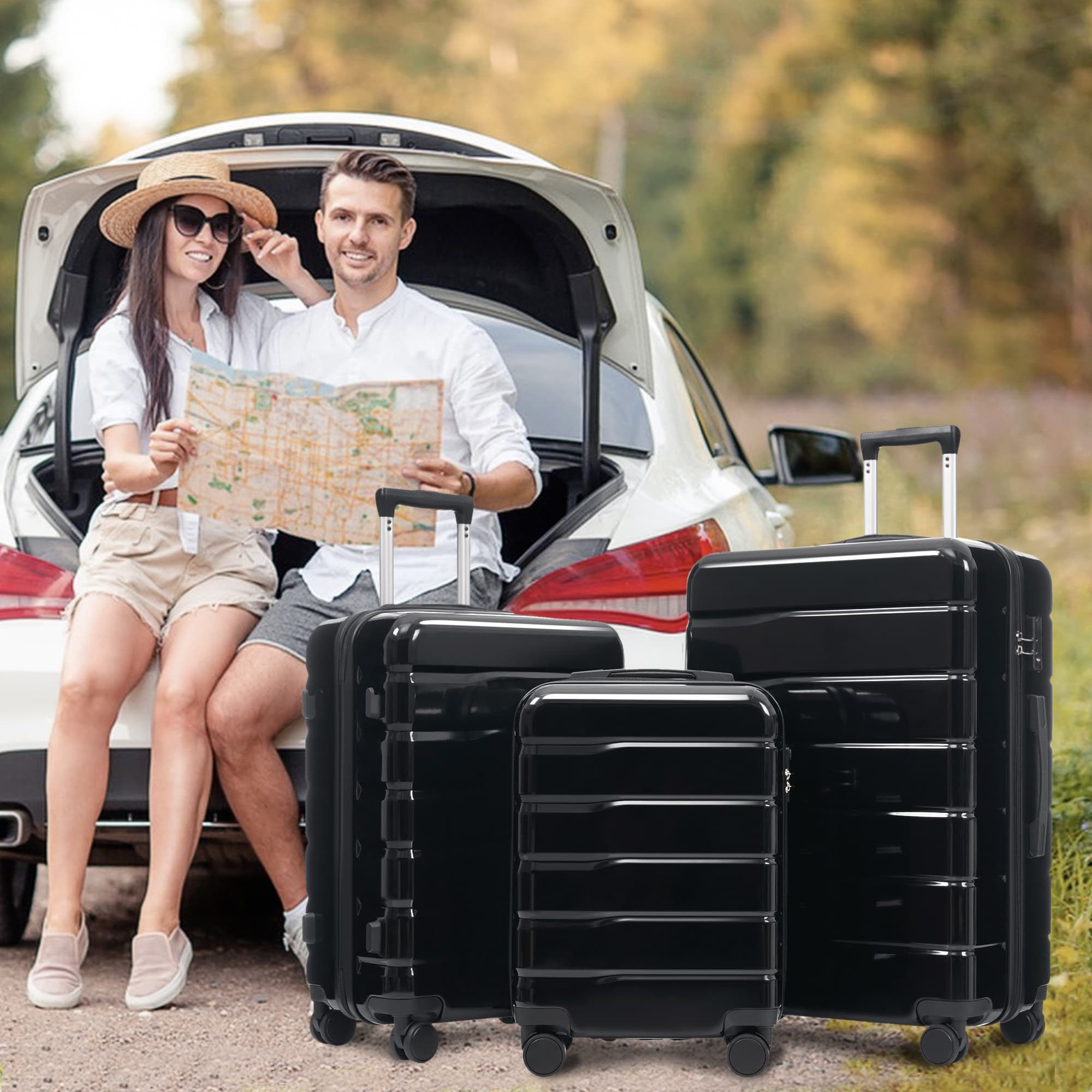 3-teiliges Kofferset (20, 24 & 28 Zoll) Aus ABS+PC, Mit 360°-Rollen Und TSA-Schloss, Ideal Für Reisen