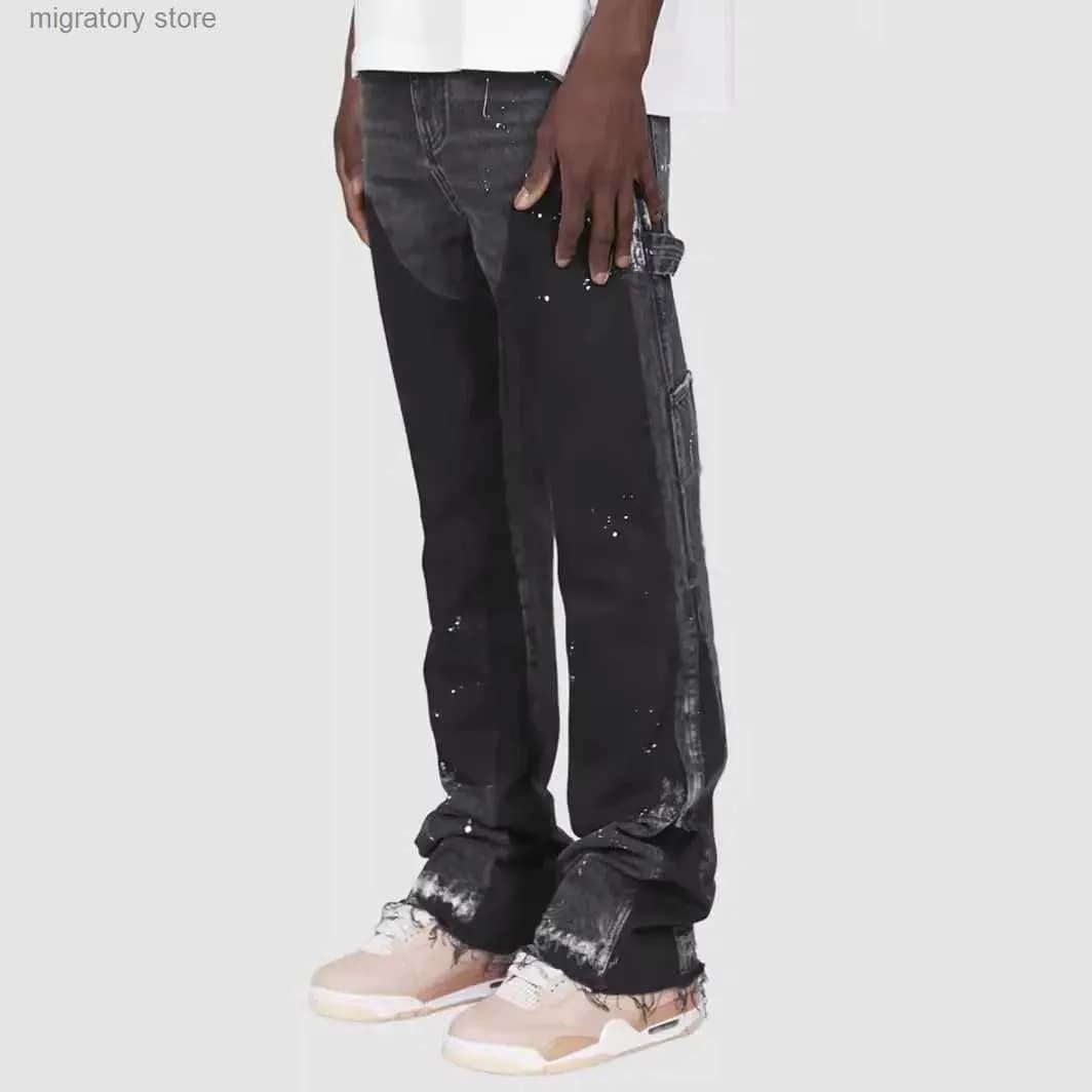 Jean ample en denim stretch à empiècements, style Y2K, pour homme, L250624