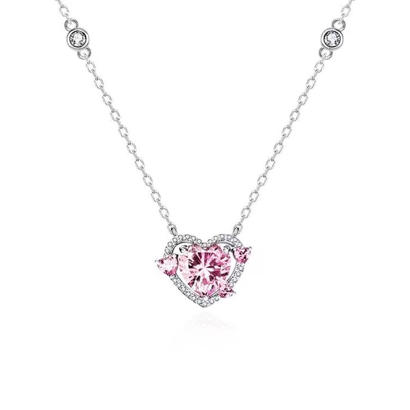 Hot-selling Creative Heart Necklace Niche Design Guardian Heart Necklace Female Heart-shaped Pink Diamond Love Clavicle Chain