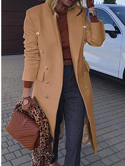 2022 Fashion Women Double Breasted Woolen Casual Elegant Lo Blazers Coat Lo Sleeve Female Outerwear Chic Tops