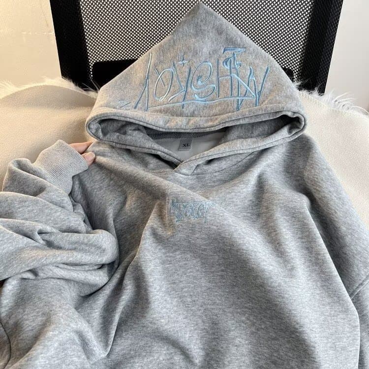 Heavy duty letter embroidery hooded sweatshirt for men, high street, autumn and winter, loose and versatile, trendy for men