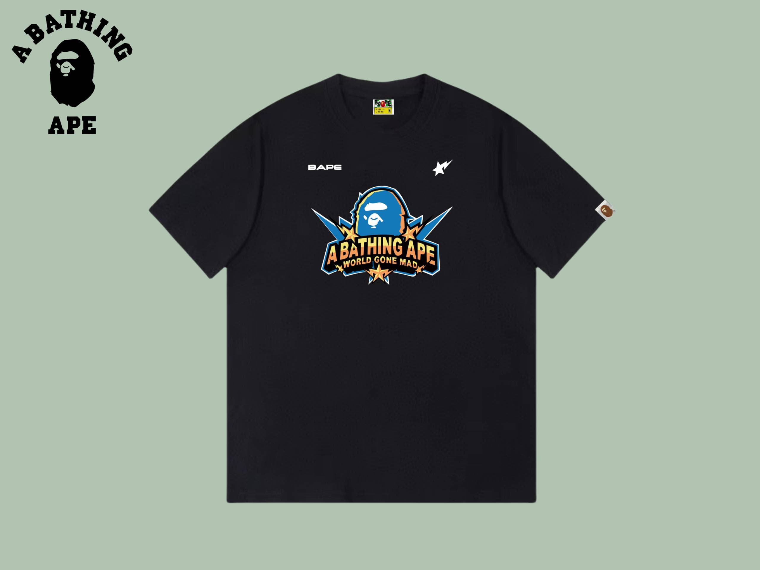 A BATHING APE BAPE-Ape Head Back Letter Printed Short Sleeve T-shirt Made Of Pure Cotton Fabric