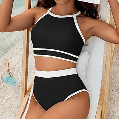Women's Clothing Women's Swimsuit High Waist Bikini Set Solid Color Sports Swimsuit Two Piece Swimsuit