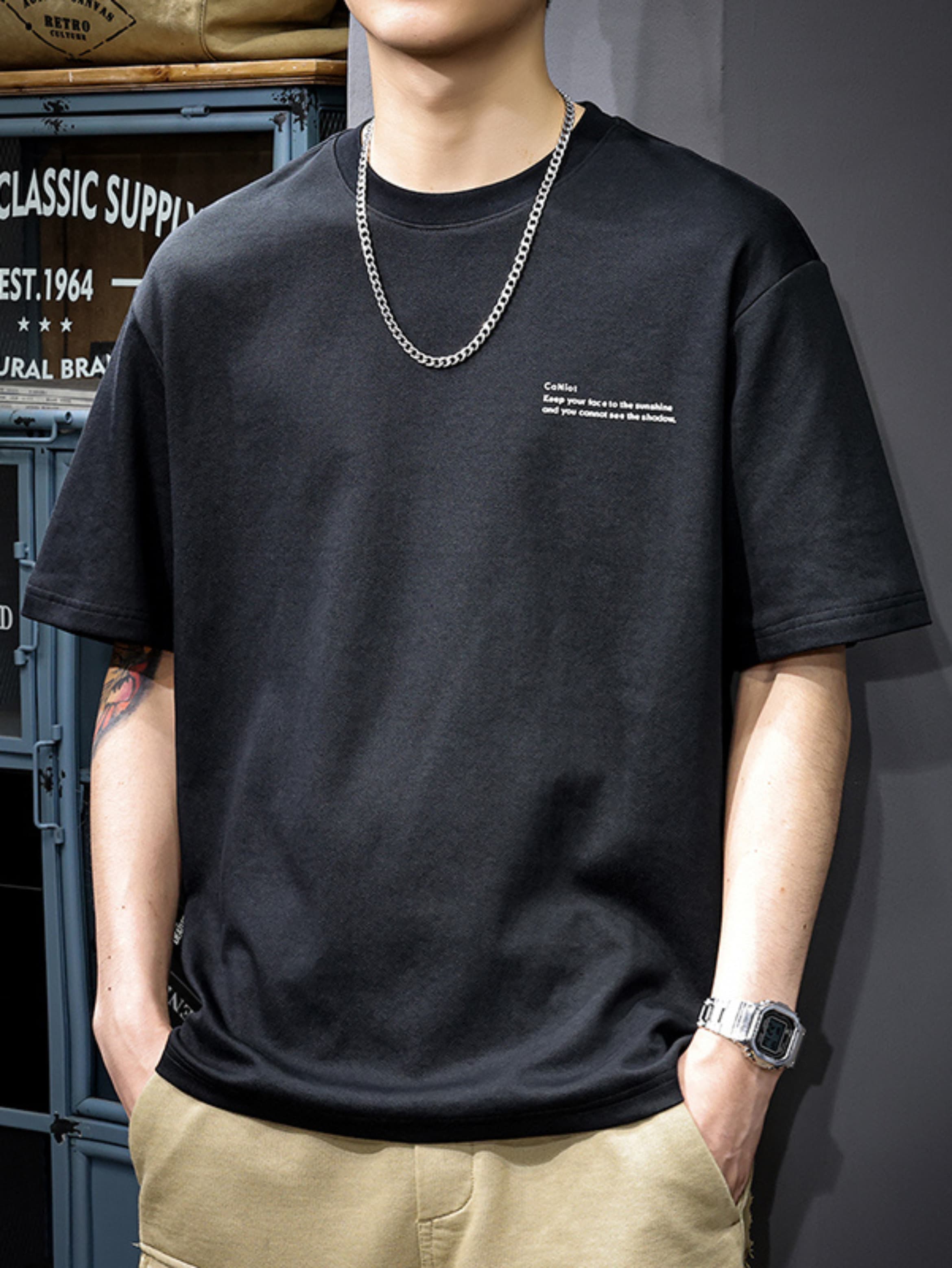 100% Pure Cotton Men's Summer Fashion Short Sleeved Letter Printed Casual Slim Fit Versatile T-shirt Top