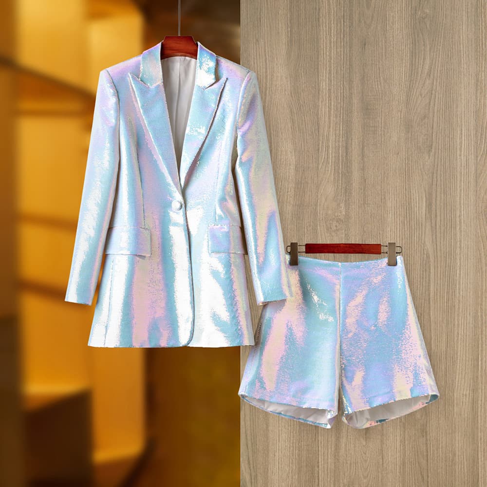 Women's Sequined Mid-length Tops, Suit Jackets, Shorts BLING BLING Colorful Sequined Trousers