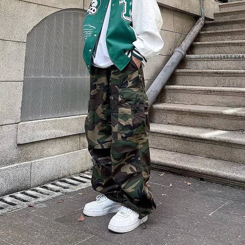 "Men's Streetwear Camo Cargo Pants, Hip-Hop Retro Joggers With Multiple Pockets, Straight-Leg Tactical Trousers For Urban Fashion"