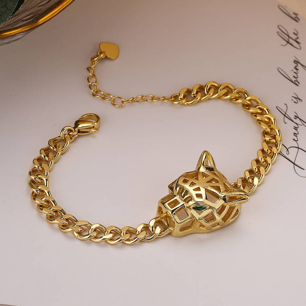 Hip hop leopard bracelet female Instagram niche personality copper plated real gold Cuban chain bracelet