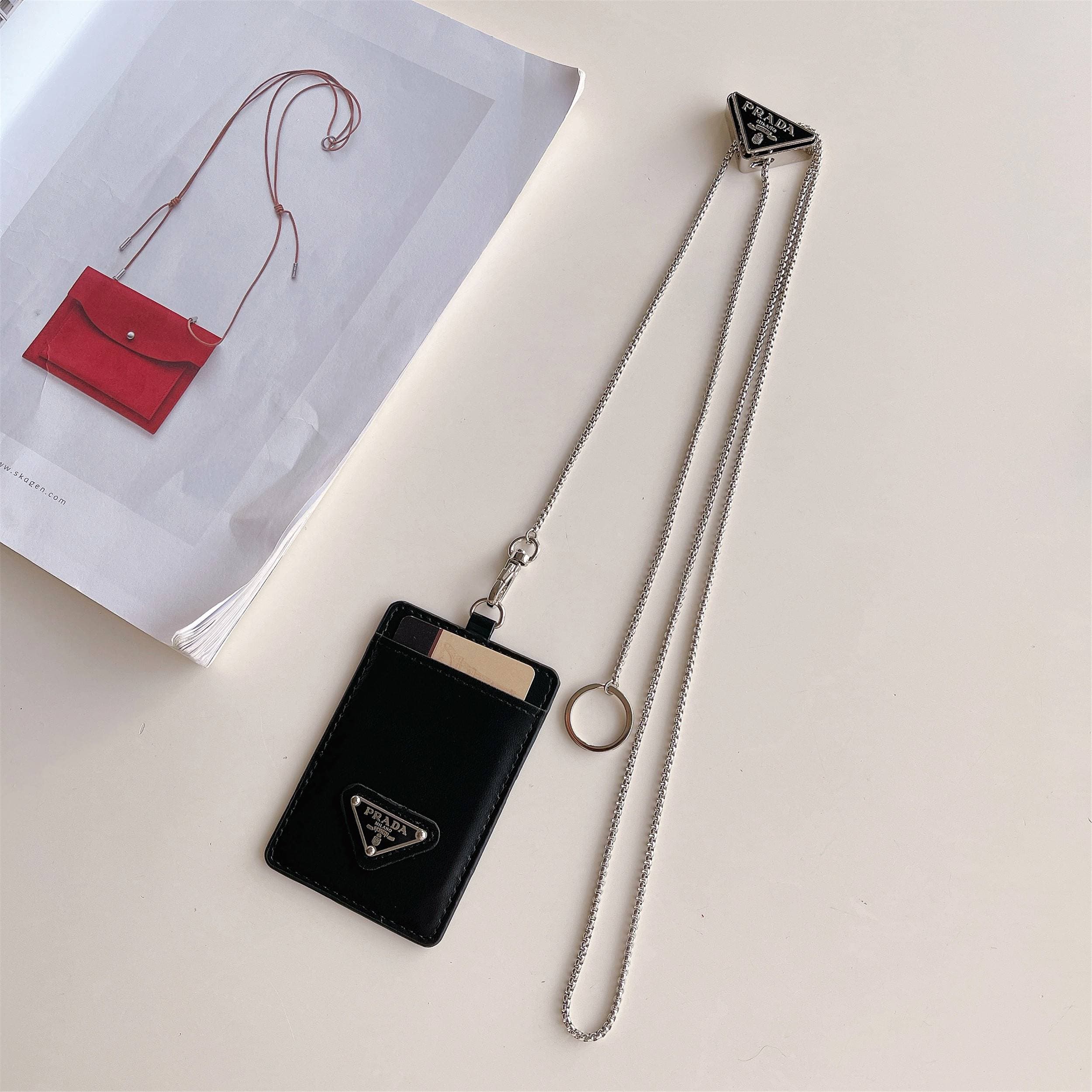 Véritable porte-cartes avec cordon tour de cou et porte-cartes en métal de qualité supérieure pour femme