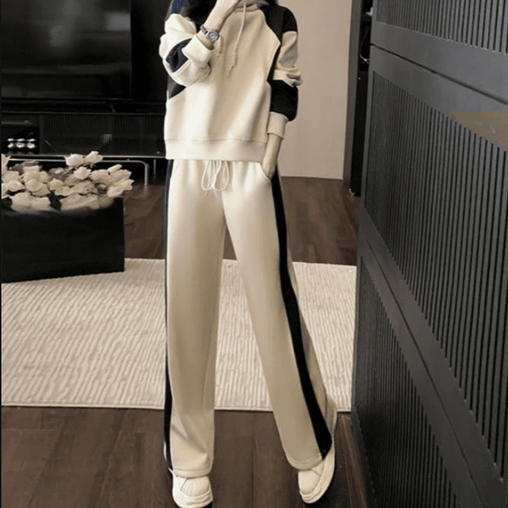 Women's Clothing end casual sports suit for women autumn fashionable stylish color matching hooded sweatshirt high waist straight pants two piece suit