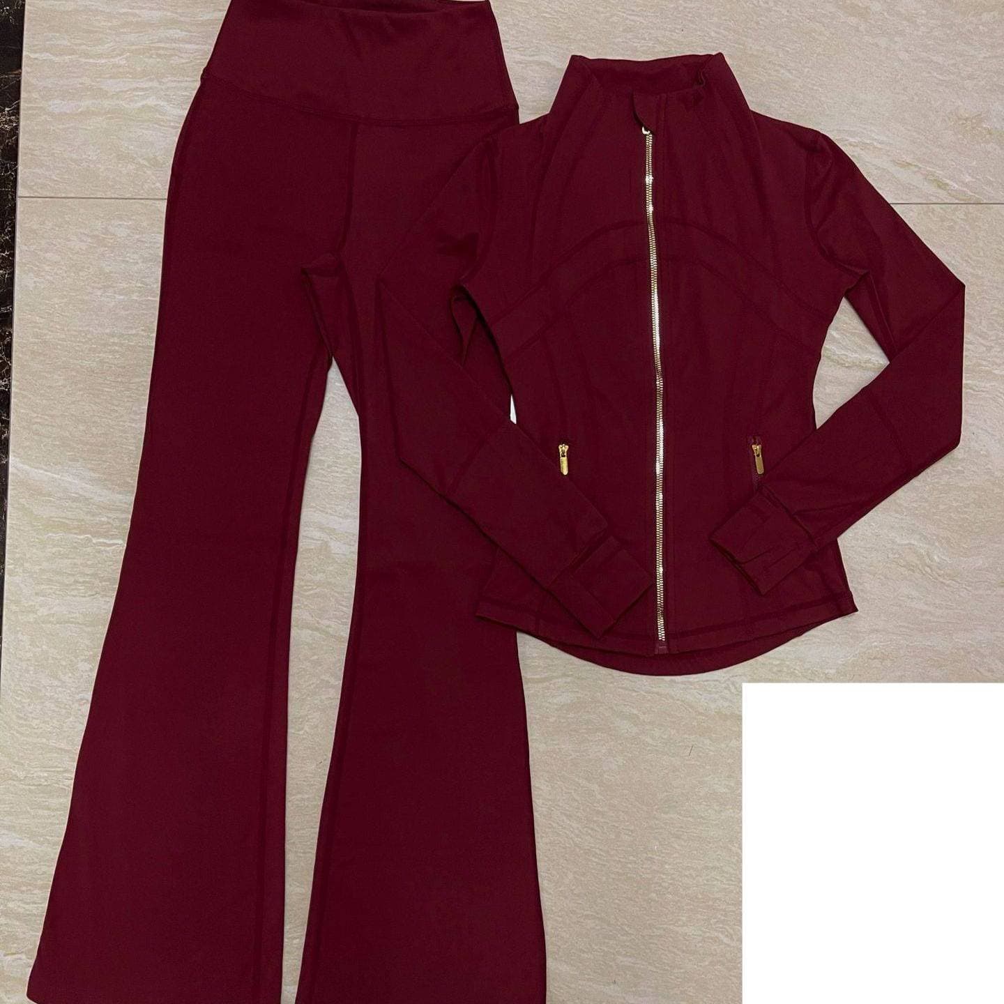 High-Waisted Flared Yoga Pants And Stand Collar Jacket Set Women's Tummy Control Workout Outfit Breathable Stretchy Fabric for Gym Lounge And Streetwear