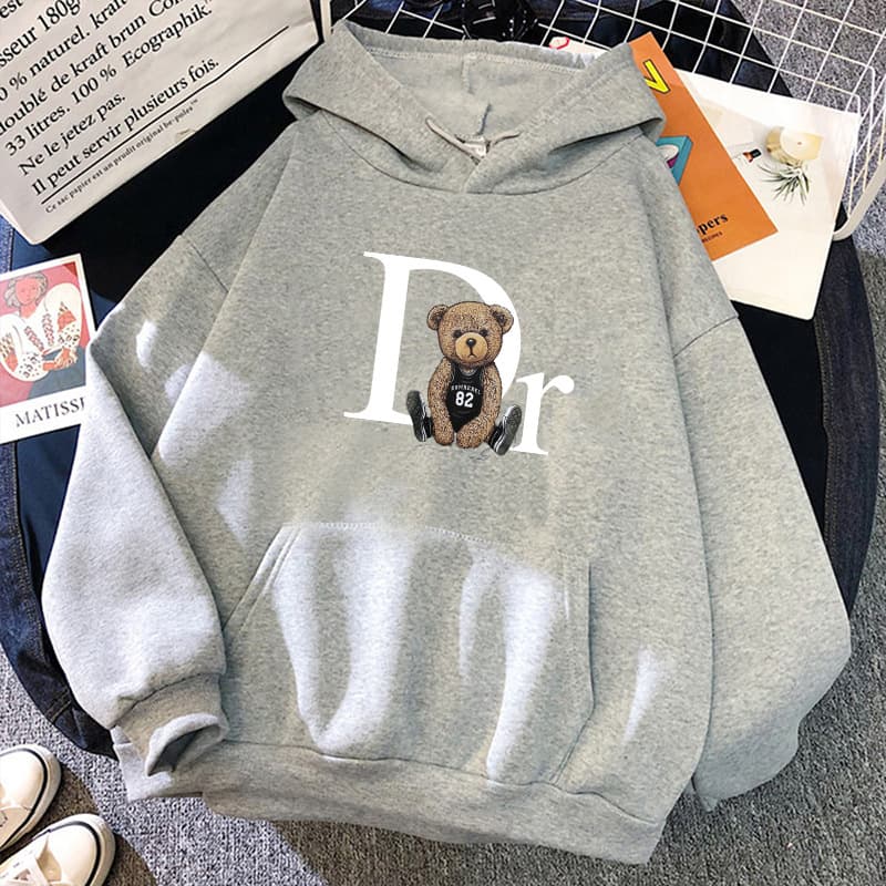 Sweat à capuche imprimé ours en peluche - Pull-over à poche kangourou