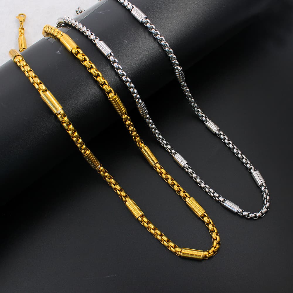 Stainless Square Pearl Clip European And American Men's Trendy Personality Hip Hop Accessories Women's Chain Titanium