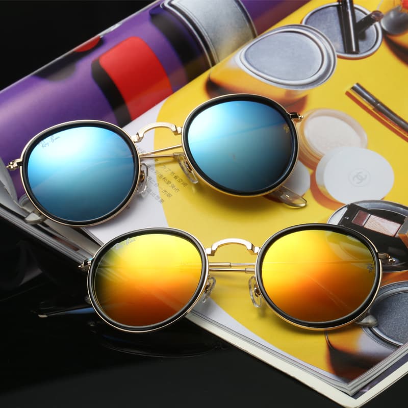 Retro round frame sunglasses, color film sunglasses, European and American fashion trends, metal sunglasses, ocean lenses, glasses