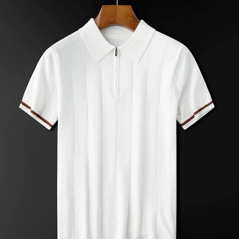 Men's Clothing Lapel Short Sleeved Polo Shirt Summer All Match Knitted Half Zip Top