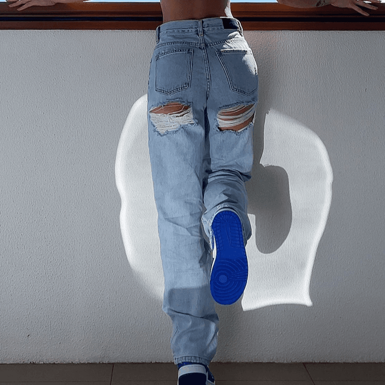 Women's jeans high-waisted ripped slim fashion jeans for women