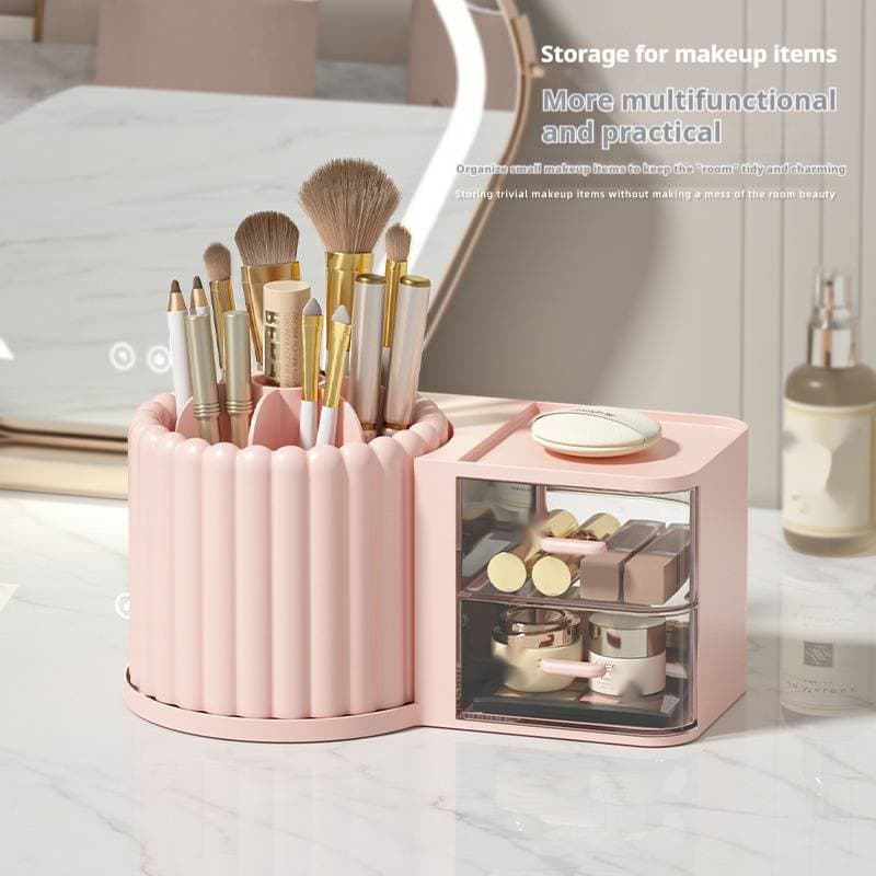 360° Rotating Makeup Organizer & Pen Holder – Multi-Compartment Cosmetic Storage Box For Brushes, Eyeliners, And Lipsticks (Modern Minimalist Style)