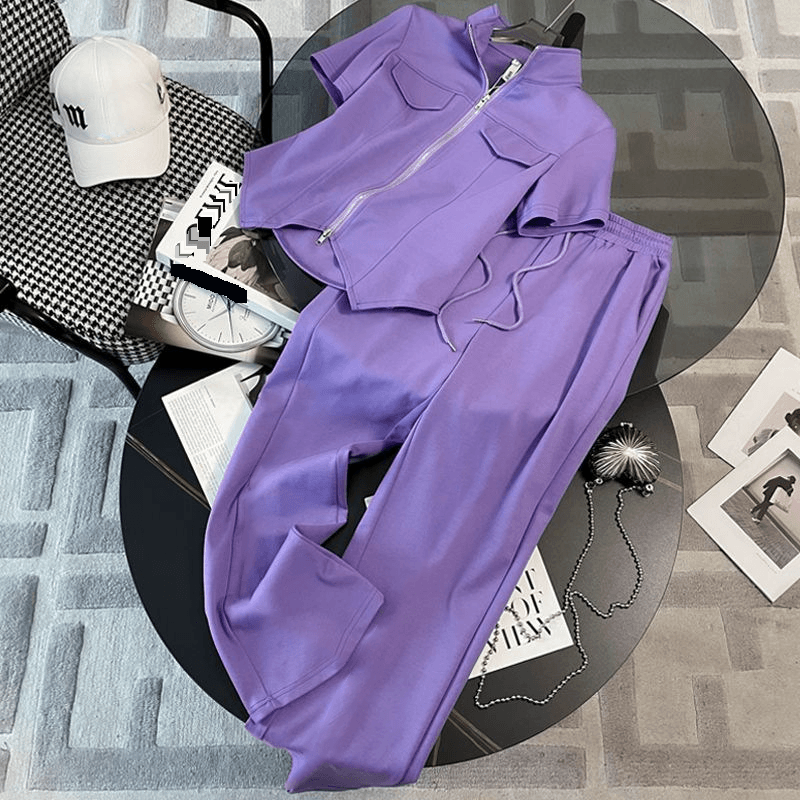 Spring/Summer New Style Small Fragrant Letter Round Neck Casual Knitted T-shirt With Elastic Waist Casual Pants Cover