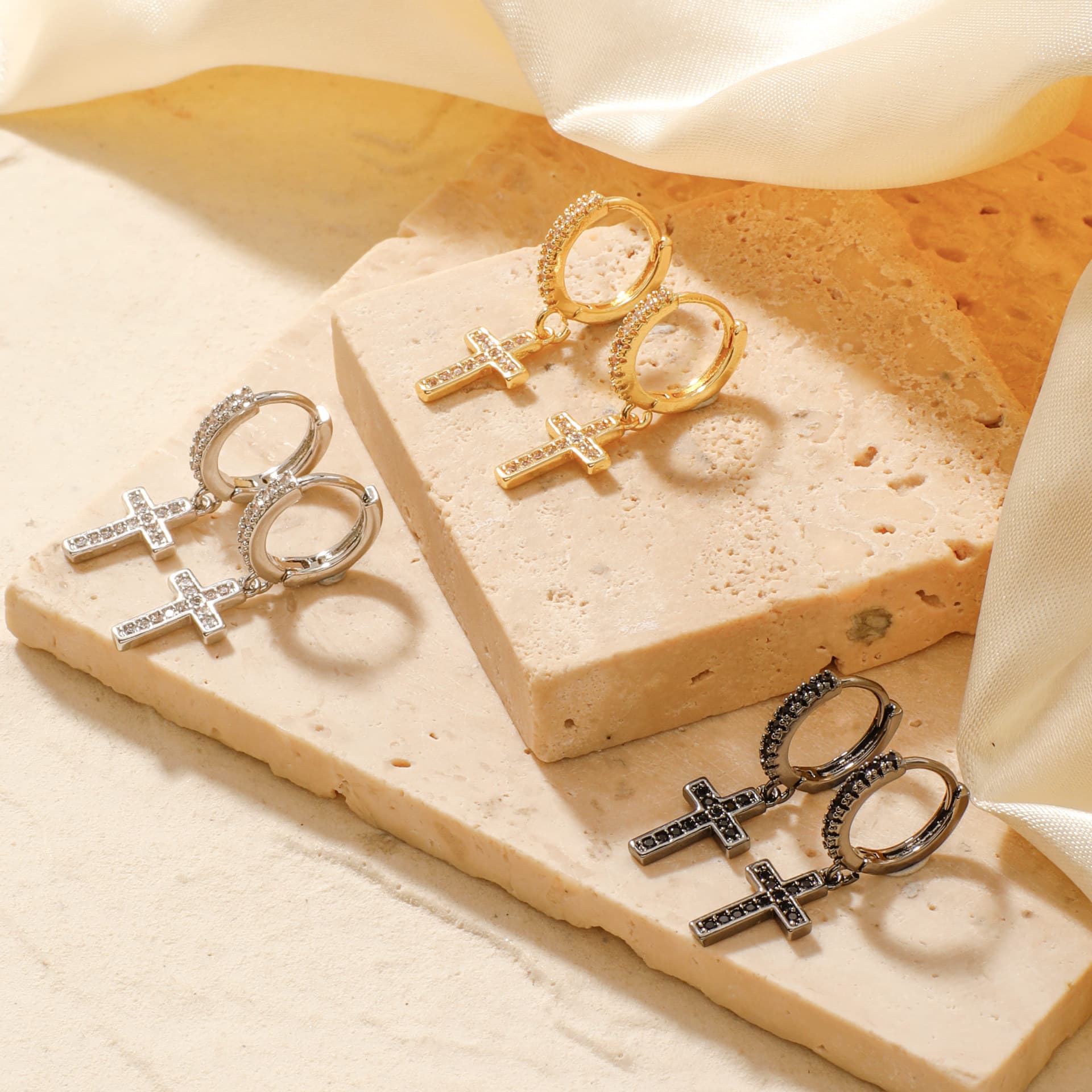Drop Earrings Cross Inlaid Zircon Earrings Classic Ear Clips Zircon Earrings INS Trendy Temperament Versatile Earrings For Women