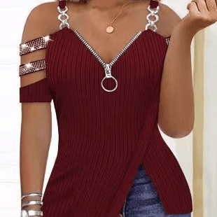 Women's fashion V-neck with rotator cuff irregular T-shirt