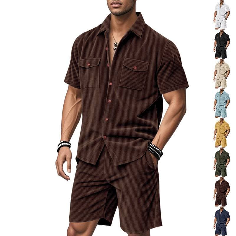 Men's Fashion Shirts And Casual Pants Two-piece Set Hot-selling Men's Clothing New Fit Trendy Solid Color Men's Fashion Suit