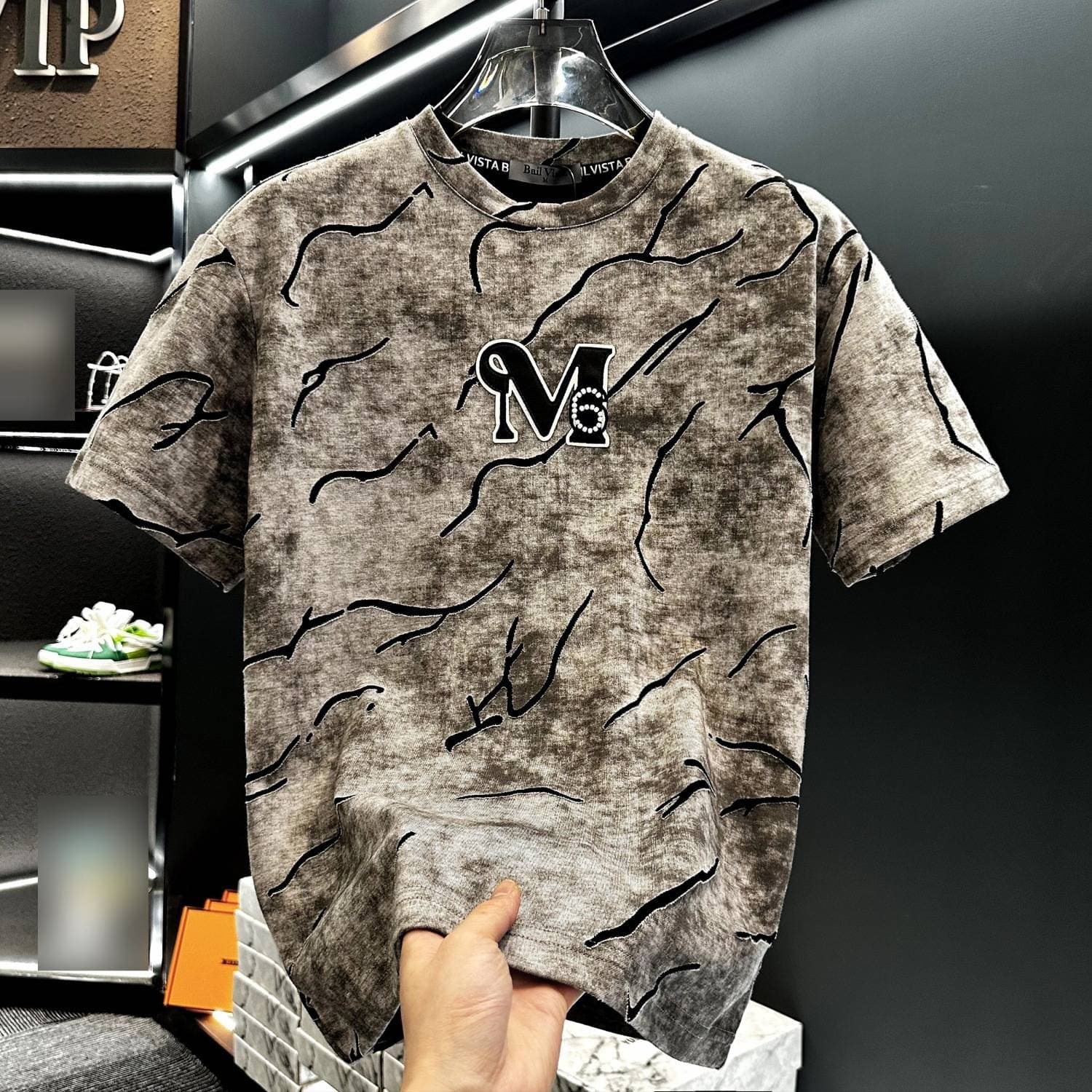 Men's Clothing Men's Distressed Crew Neck Short Sleeved T-Shirt Style Light Luxury High End Trendy Brand Summer Top
