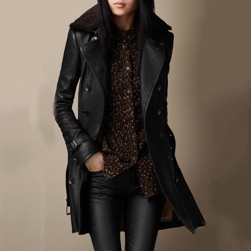 Women's Clothing Women's fur collar leather jacket with thick leather jacket