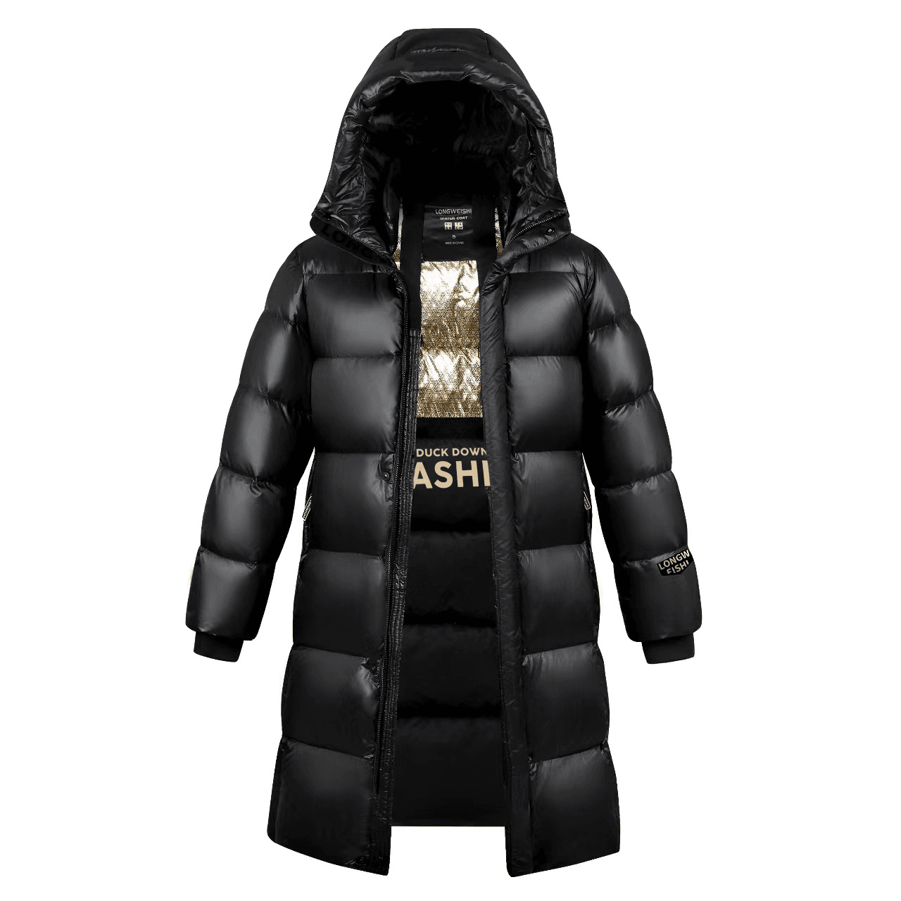 2024 new black and gold down jacket for men and women, same style, bright surface, winter warm and thick couple jacket, high version