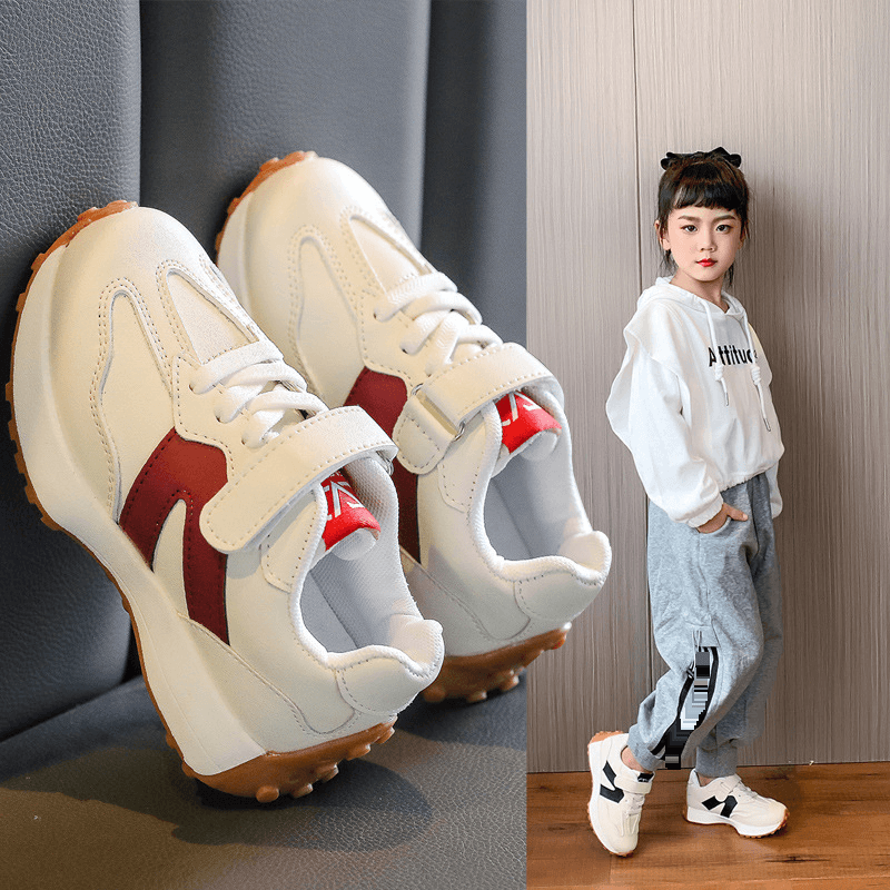Mother & Kids Children's Slim Waist Sports Shoes Spring New Boys' Non Slip Sports Shoes Girls' Students' Fashionable White Shoes