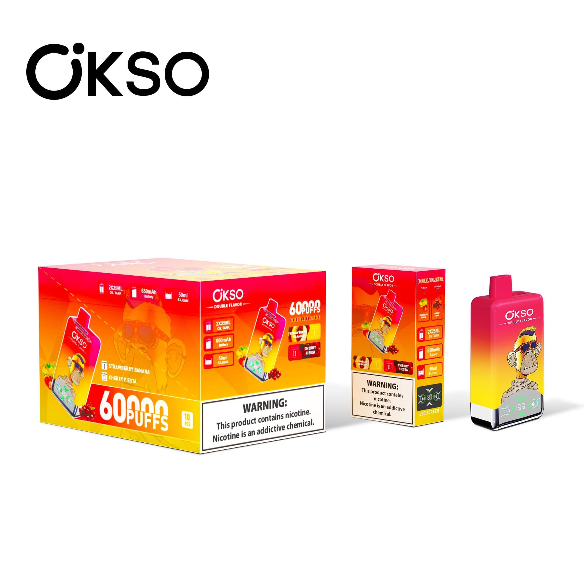 Batterie 650 mAh OKSO Double Saveur 60 000 bouffées 60 000 vape 10 résistances Mesh Double Saveur Écran LED Cigarette électronique jetable