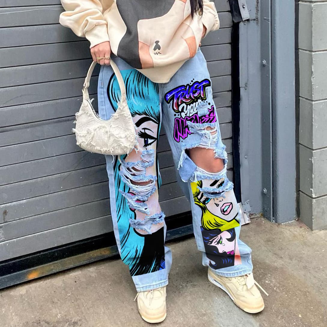 High Waist Cut Out Straight Leg Jeans New Women's Wide Leg Pants
