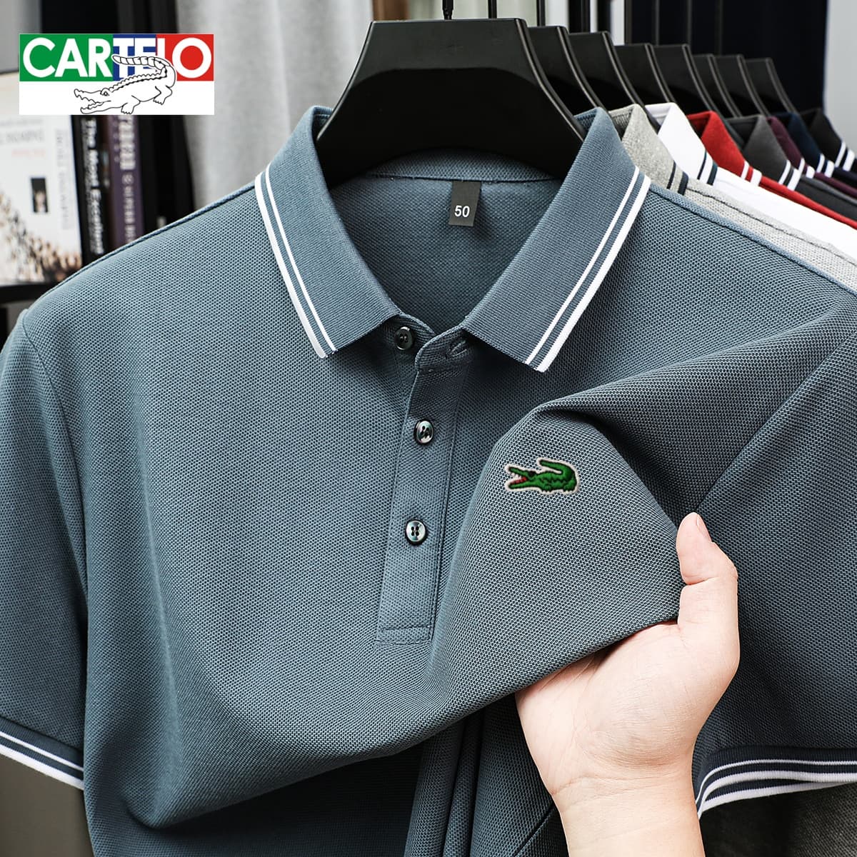 CARTELO Crocodile Men's Short Sleeve Polo Shirt, Summer Casual & Business Casual Top, Breathable For Daily Commute & Leisure